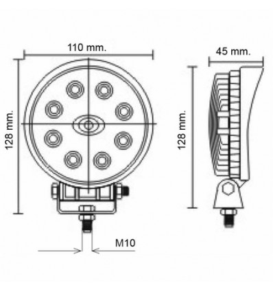 Faro lavoro LED rotondo 10-30V 24W 1440LM 8 LED, ampio raggio